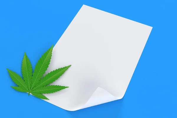 Cannabis Blatt Mit Leerem Blatt Papier — Stockfoto