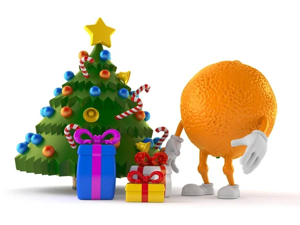 Orange Character Christmas Tree Gifts Isolated White Background Illustration — Stock Photo, Image