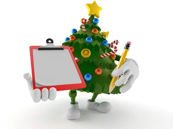 Kerstboom Karakter Houden Klembord Potlood Geïsoleerd Witte Achtergrond Illustratie — Stockfoto