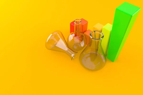Labu Kimia Dengan Grafik Diisolasi Pada Latar Belakang Oranye Ilustrasi — Stok Foto