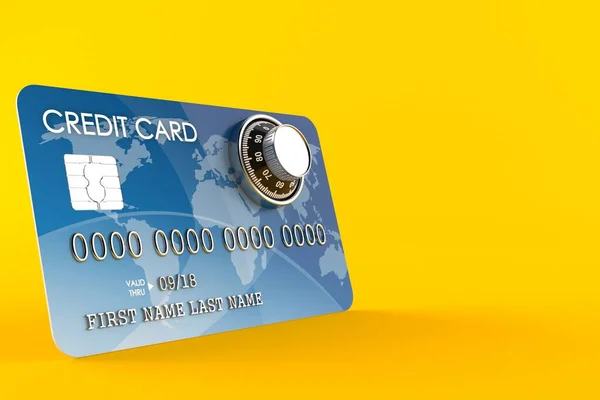 Cartão Crédito Com Combinação Bloqueio Isolado Fundo Laranja Ilustração — Fotografia de Stock