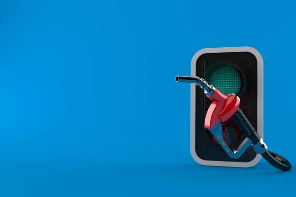 Зелене Світлофора Бензиновою Сопло Ізольовано Синьому Фоні Ілюстрація — стокове фото