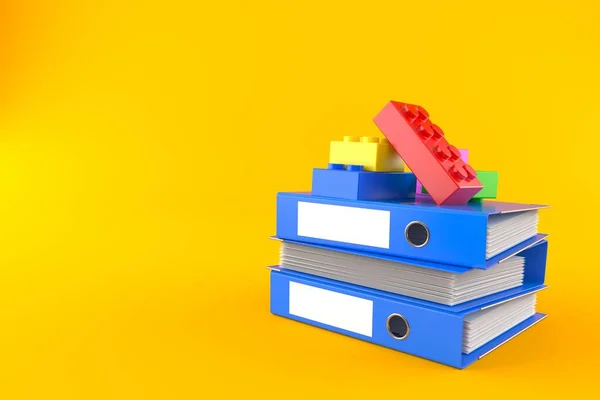 Spielzeugblöcke Mit Stapeln Von Ringbüchern Auf Orangefarbenem Hintergrund Illustration — Stockfoto
