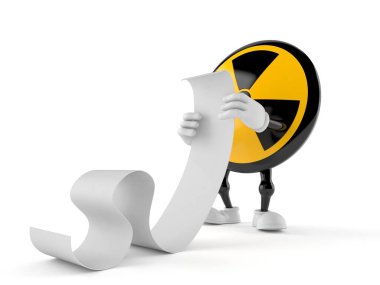 Radyoaktif karakter okuma listesi beyaz arkaplanda izole edildi. 3d illüstrasyon