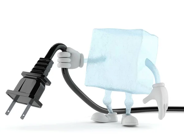 Ice Cube Character Holding Electric Cable Isolated White Background Illustration — Stock Photo, Image