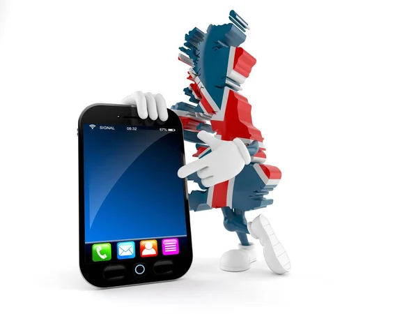 Brittisk Karaktär Med Smartphone Isolerad Vit Bakgrund Illustration — Stockfoto