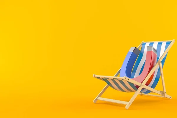 Horseshoe magnet on deck chair isolated on orange background. 3d illustration