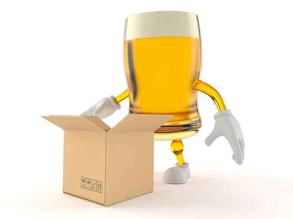 Personagem Cerveja Com Caixa Papelão Aberta Isolada Fundo Branco Ilustração — Fotografia de Stock