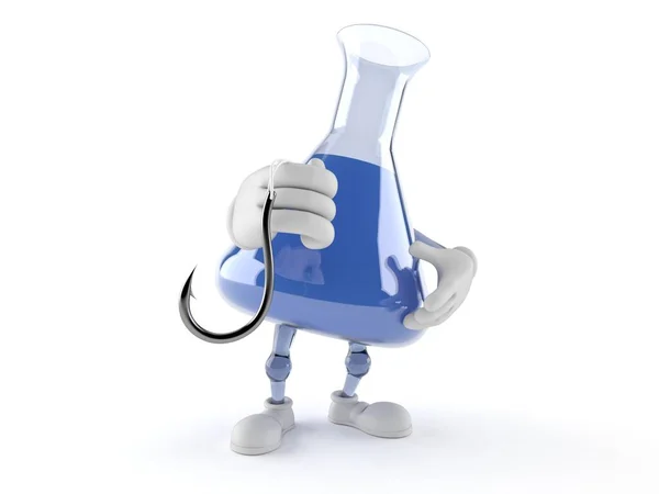 Chemistry Flask Character Holding Fishing Hook Isolated White Background Illustration — Stock Photo, Image