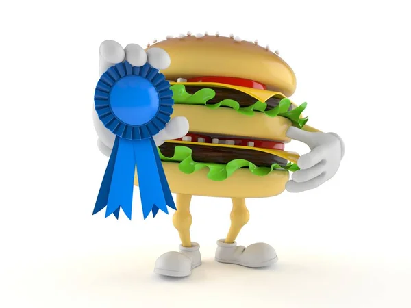 Beyaz Arka Planda Izole Edilmiş Ödül Kurdeleli Hamburger Karakteri Illüstrasyon — Stok fotoğraf