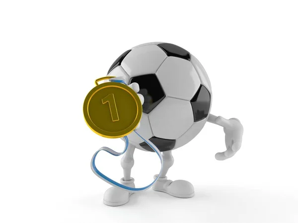 Soccer Ball Character Golden Medal Isolated White Background Illustration — Stock Photo, Image
