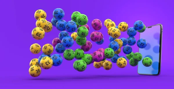 Bolas Lotto Voam Smartphone Fundo Violeta Ilustração — Fotografia de Stock