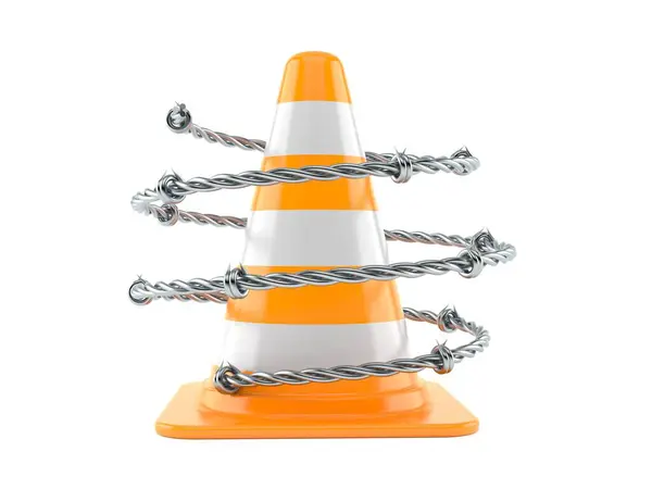 Traffic Cone Barbed Wire Isolated White Background Illustration — Stock Photo, Image