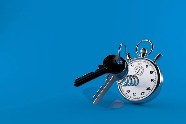 Ajtó Kulcsok Stopperórával Elszigetelt Kék Háttérrel Illusztráció — Stock Fotó