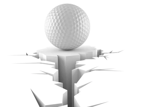 白い背景に隔絶された亀裂穴を持つゴルフボール 3Dイラスト — ストック写真