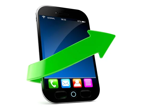Smart Telefon Med Grön Pil Isolerad Vit Bakgrund Illustration — Stockfoto
