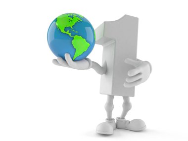 Dünyayı tutan bir numaralı karakter beyaz arka planda izole edilmiş. 3d illüstrasyon