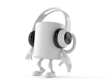 Beyaz arka planda izole edilmiş kulaklıklı sabıkalı karakter. 3d illüstrasyon