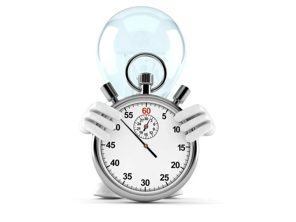 Light Bulb Character Stopwatch Isolated White Background Illustration — Stock Photo, Image