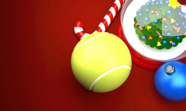 Tennisball Mit Weihnachtsschmuck — Stockfoto