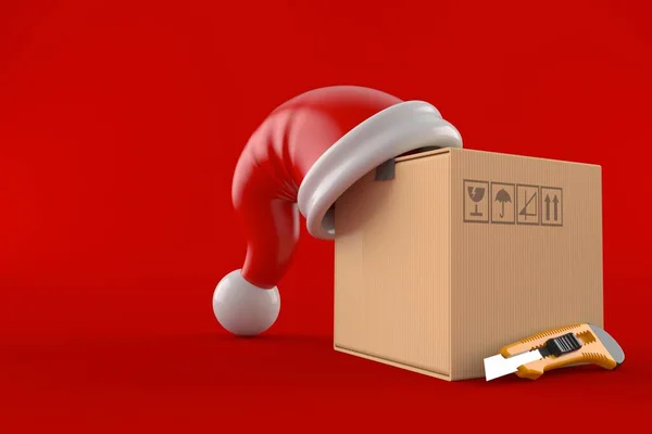 Pacchetto Con Cappello Babbo Natale Isolato Sfondo Rosso Illustrazione — Foto Stock