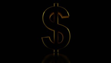 Siyah arka planda dolar parası. 3d illüstrasyon