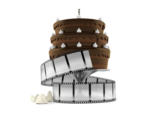 Verjaardagstaart Met Filmstrip Geïsoleerd Witte Achtergrond Illustratie — Stockfoto