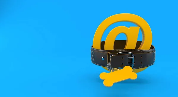 青い背景に隔離された犬の襟の中の電子メールのシンボル 3Dイラスト — ストック写真