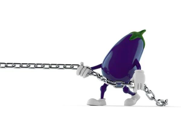 Eggplant Karakter Trekken Keten Geïsoleerd Witte Achtergrond Illustratie — Stockfoto