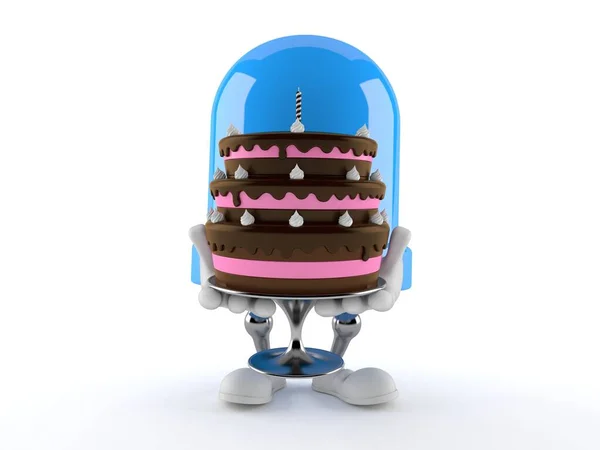 Led Character Holding Cake Isolated White Background Illustration — Stock Photo, Image