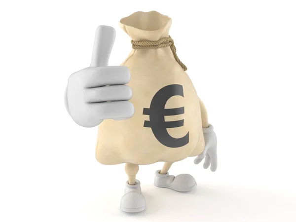 Euro Χρήματα Τσάντα Χαρακτήρα Τους Αντίχειρες Επάνω Απομονώνονται Λευκό Φόντο — Φωτογραφία Αρχείου