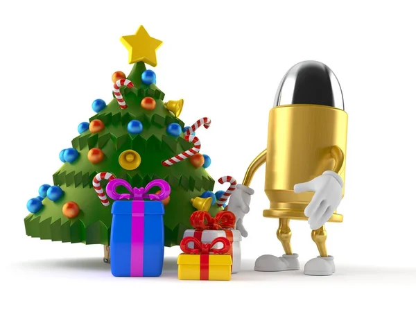 白い背景に隔離されたクリスマスツリーと贈り物と弾丸の文字 3Dイラスト — ストック写真