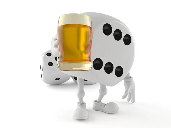 Dice Character Holding Beer Glass Isolated White Background Illustration — Stock Photo, Image