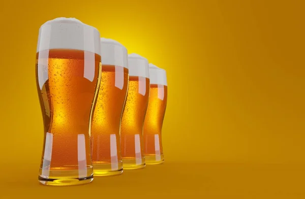 Biergläser Auf Orangenem Hintergrund Illustration — Stockfoto