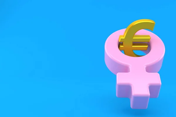 Euro Munt Binnen Vrouwelijk Gendersymbool Geïsoleerd Blauwe Achtergrond Illustratie — Stockfoto