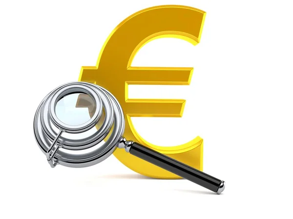 Euro Valuta Con Lente Ingrandimento — Foto Stock