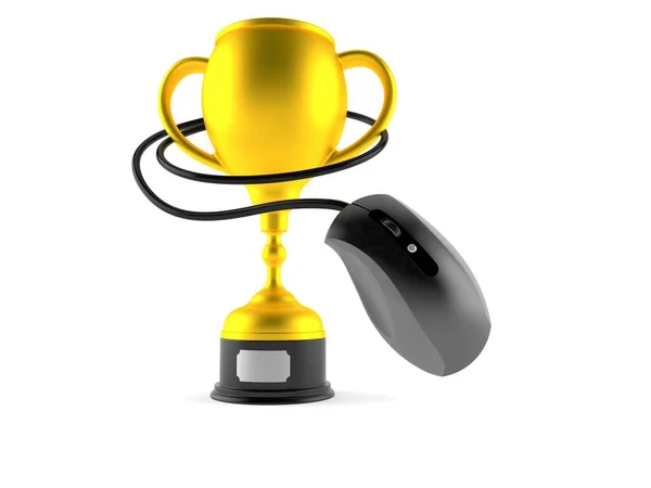 Gouden Trofee Met Computermuis Geïsoleerd Witte Achtergrond Illustratie — Stockfoto