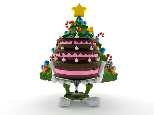 Albero Natale Personaggio Tenendo Torta Isolata Sfondo Bianco Illustrazione — Foto Stock