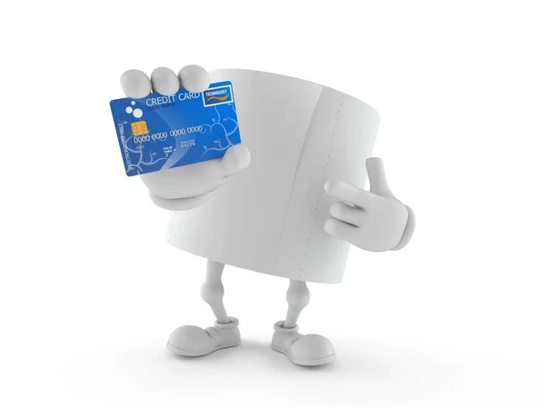 Caráter Papel Higiênico Segurando Cartão Crédito Isolado Fundo Branco Ilustração — Fotografia de Stock