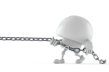 Şampiyon karakter çekme zinciri beyaz arka planda izole edildi. 3d illüstrasyon