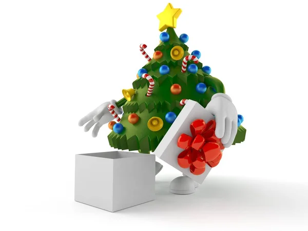 Kerstboom Karakter Met Open Gift Geïsoleerd Witte Achtergrond Illustratie — Stockfoto