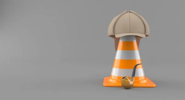 Traffic cone with detective hat isolated on grey background. 3d illustration