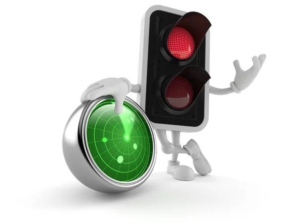 Red Traffic Light Character Radar Isolated White Background Illustration — Stock Photo, Image