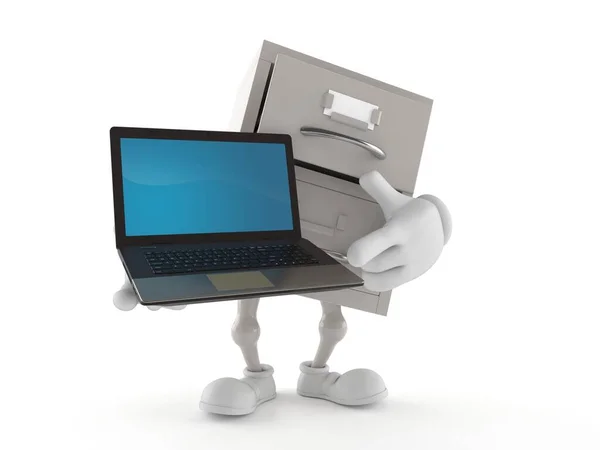 Arquivo Personagem Segurando Laptop Isolado Fundo Branco Ilustração — Fotografia de Stock