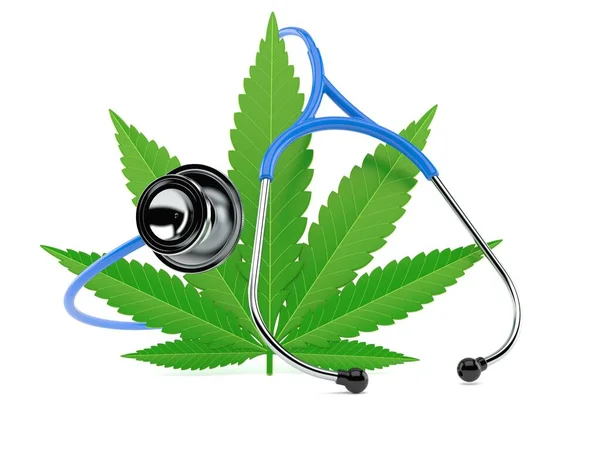 Cannabisblad Med Stetoskop Isolerat Vit Bakgrund Illustration — Stockfoto