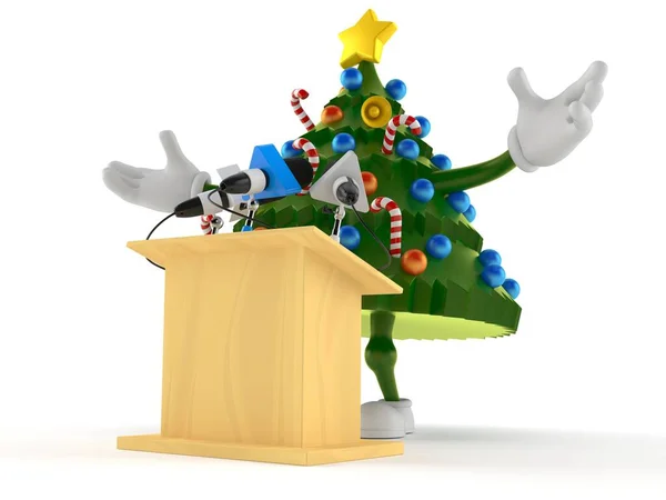 Christmas Tree Character Gives Presentation Isolated White Background Illustration — Stock Photo, Image