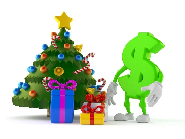 Personaggio Dollaro Con Albero Natale Regali Isolati Sfondo Bianco Illustrazione — Foto Stock