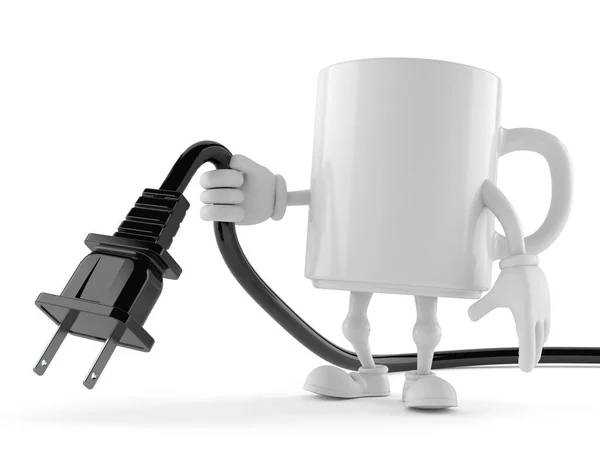 Mug Character Holding Electric Cable Isolated White Background Illustration — Stock Photo, Image