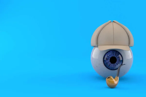 青い背景に隔離された探偵の帽子と目のボール 3Dイラスト — ストック写真