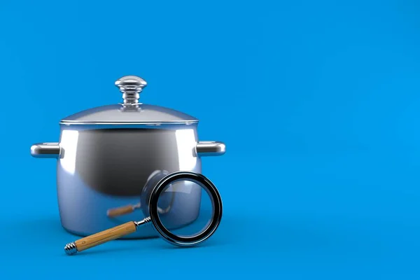 Kitchen Pot Magnifying Glass Isolated Blue Background Illustration — Stock Photo, Image